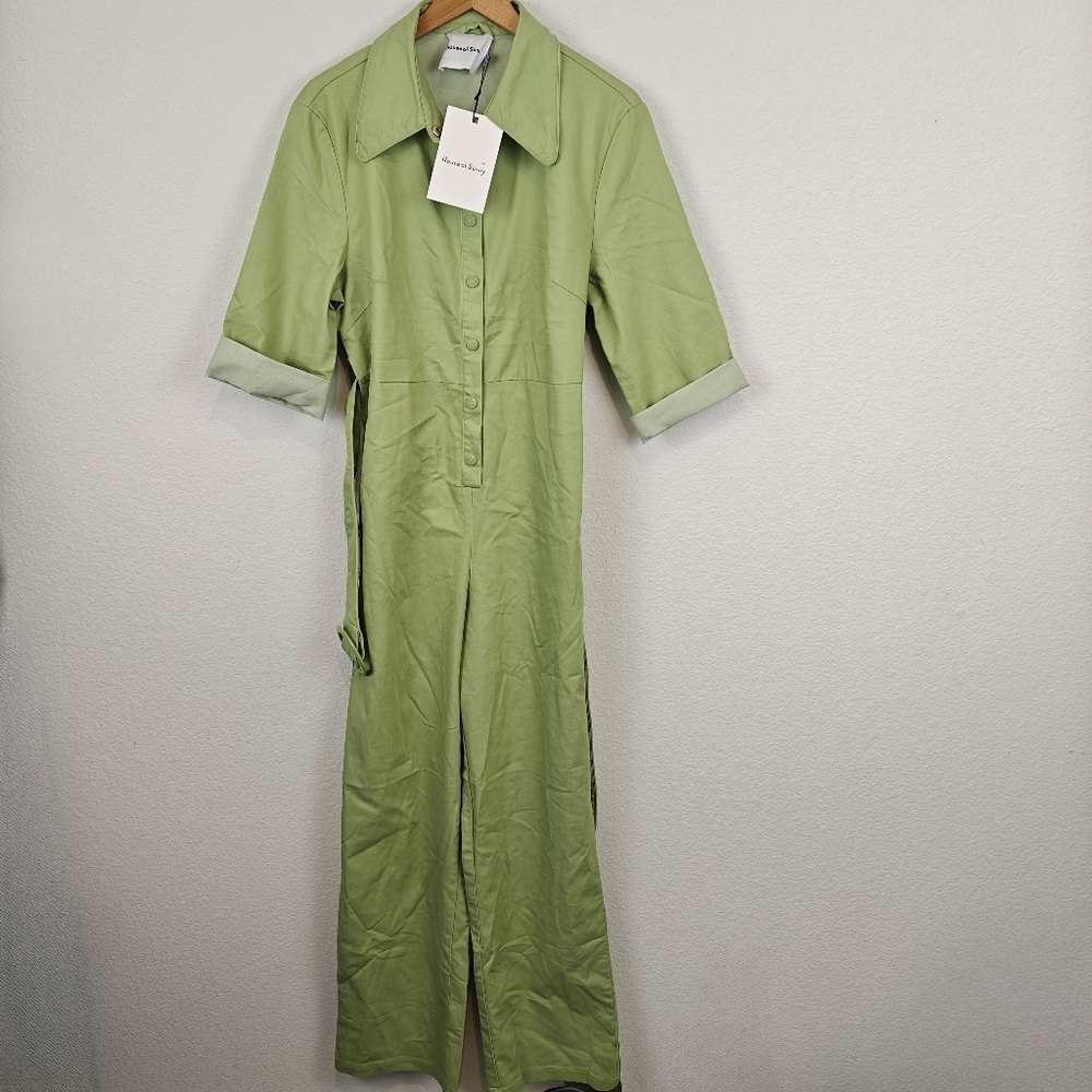 House Of Sunny NWT Golden Years Lime Green Belted 3/4 Sleeves Jumpsuit Sz 8 - Picture 5 of 15